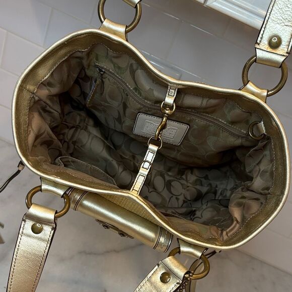 Coach Bag Purse Handbag Legacy Straw & Metallic Leather Tote Shoulder Pocketbook - Picture 12 of 16